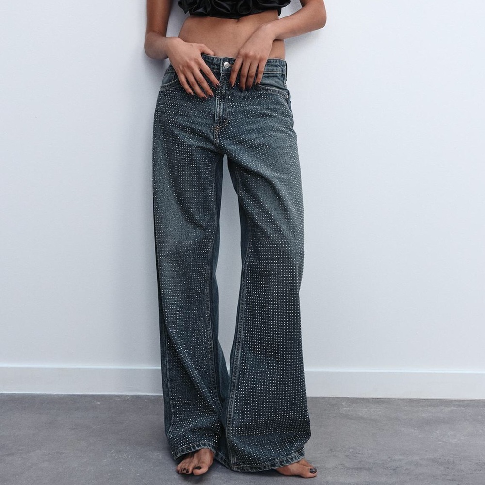 NWT Zara relaxed sparkle jeans 2